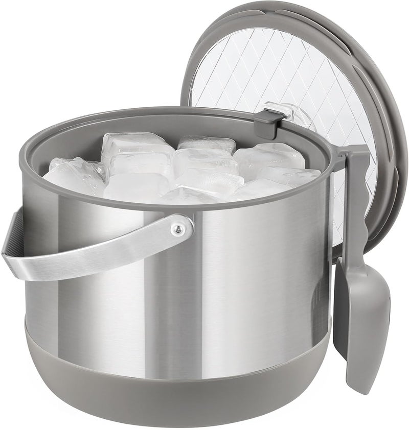 Five Home 5QT/4.8L Insulated Ice Bucket for Parties, Large Capacity Double-Wall Beverage Bucket with Scoop & Lid for Champagne, Wine, Cocktail (Gray) - Image 3